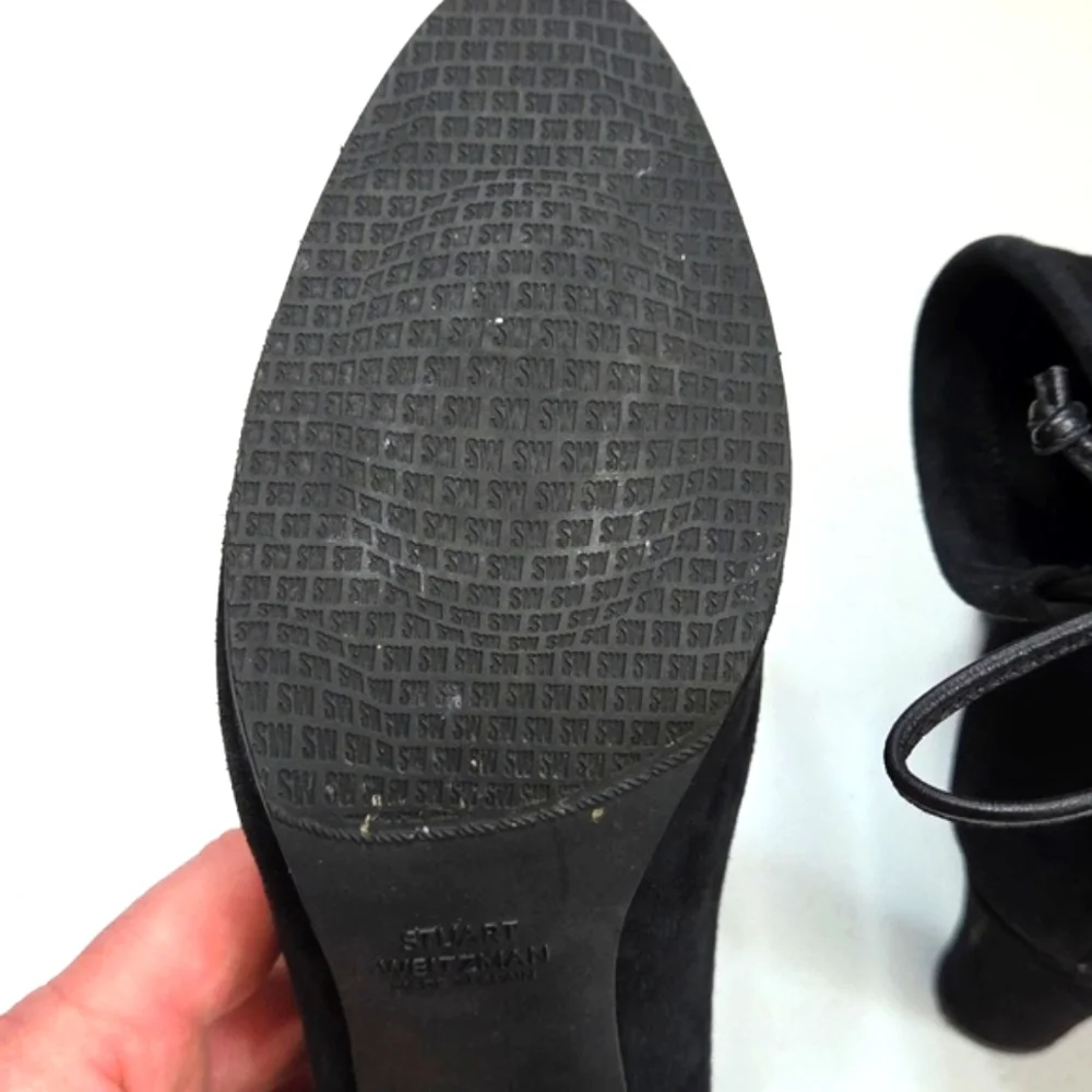 Stuart Weitzman Catch Suede Ankle Tie Bootie Black
